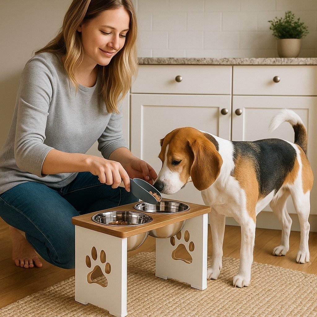 Cachorro e pessoa junto a um comedouro Madeccor Pet