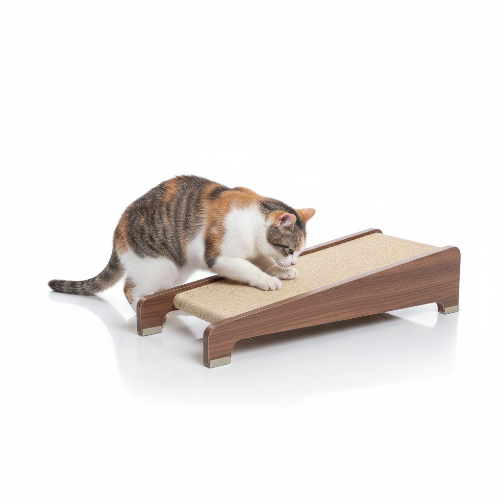 Gato usando arranhador inclinado